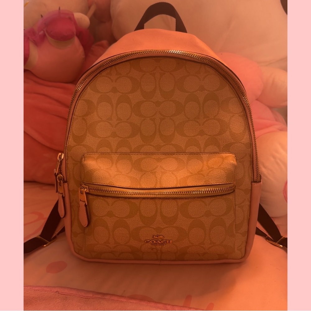 Coach Beige and Pink Signature Backpack